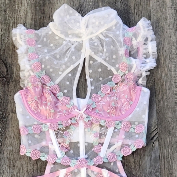 New!For Love and Lemons Pointelle Rose's Teddy - Picture 8 of 15